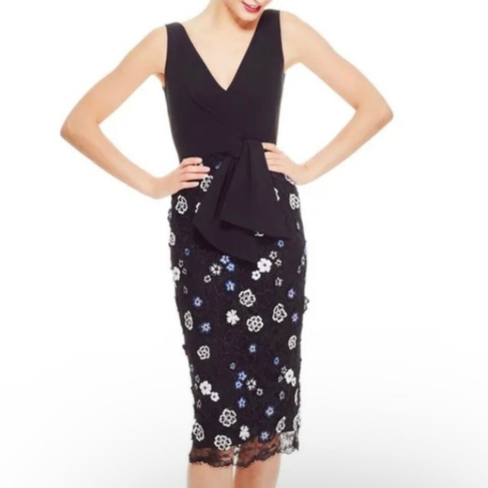 Lela Rose | Size 14 | Cocktail Midi Dress with Floral Appliqué